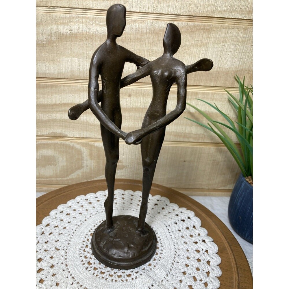 Vintage Modern Abstract Figural Bronze 10” Sculpture Dancing Couple